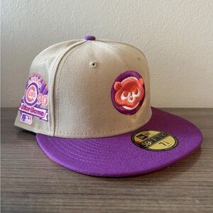 New Era 59Fifty Chicago Cubs 1990 ASG Patch Size 7 1/8 Fitted Hat Purple Tan NWT
